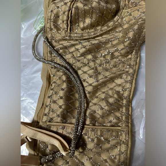 For Love & Lemons Glitter Grid Bustier Top in Gold NWOT Size S - Picture 10 of 10